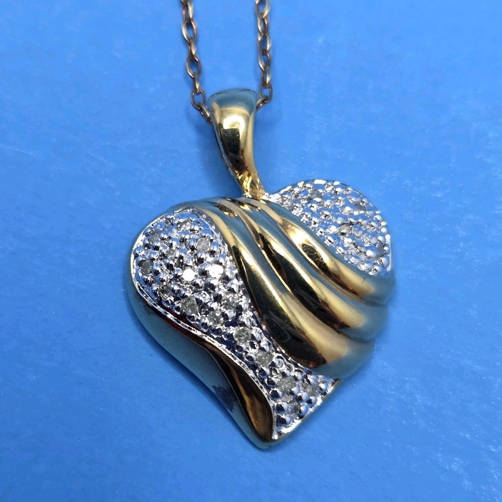 Shining Bright Natural Diamond Heart Necklace 14kt Gold Over Sterling Silver 16"